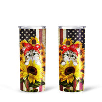 Cat Sunflower Tall Glitter Tumbler Custom American Flag