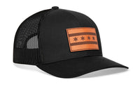 Chicago Flag Trucker Hat Leather  |  Black City Snapback