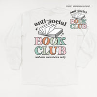 Anti-Social Book Club (Pocket on Front / Full Size on Back) - Long Sleeve Comfort Colors Tee