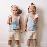 LMSS X JENN HALLAK - Hey Sweet Boy - GRAY w/ Bright Blue - YOUTH JERSEY TANK