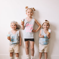 LMSS X JENN HALLAK - Hey Sweet Boy - GRAY w/ Bright Blue - YOUTH JERSEY TANK