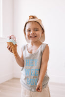 LMSS X JENN HALLAK - Hey Sweet Boy - GRAY w/ Bright Blue - YOUTH JERSEY TANK