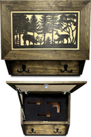 Gun Concealment Furniture - Deer Hunter Coat Rack Hidden Wall Safe with Hooks for Coats, Bags, & Hats - Quick Access Hidden Gun Storage - Wood Gun Cabinet with Secure Magnetic Lock