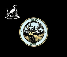 Elk with Mountain Backdrop Gold Black White Acrylic Hat Patch