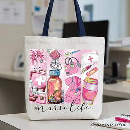 Nurse Life Canvas Tote Bag, Medical Essentials Gift Bag for Coquette Nurses