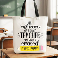The Influence of a Great Teacher Canvas Tote Bag, Appreciation Gift Bag for Educators and Teacher