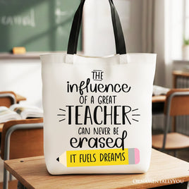 The Influence of a Great Teacher Canvas Tote Bag, Appreciation Gift Bag for Educators and Teacher