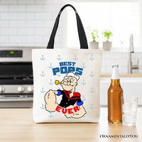 Best Pops Ever Canvas Tote Bag, Classic Popeye the Sailorman Dad Gift Bag for Fun and Strong Dads