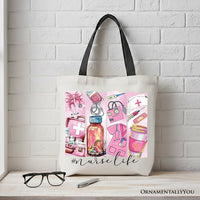 Nurse Life Canvas Tote Bag, Medical Essentials Gift Bag for Coquette Nurses