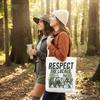 Respect the Locals Wild Animal Canvas Tote Bag, Vintage Camping Nature Gift Shopper