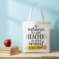 The Influence of a Great Teacher Canvas Tote Bag, Appreciation Gift Bag for Educators and Teacher