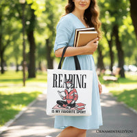 Reading Is My Favorite Sport Bookworm Canvas Tote Bag, Retro Bibliophile Gift Shopper
