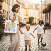 Inspirational Christian Mom Canvas Tote Bag, Affirmation Gift Shopper for Strong and Motivated Mothers