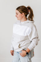 Colorblock Hoodie - Oatmeal + White  - Embroidered MAMA (Cream Thread)