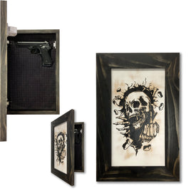 Hidden Gun Cabinet Safe with Skull Giving Middle Finger Wall Decor, Concealed Furniture