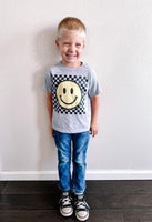 Big Yellow Checker Smiley - I am Strong Smart Kind Brave Bold (f & b) - Child Tee