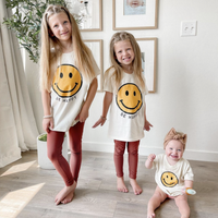 Be Happy - Yellow + Black Smiley Face - Child Tee
