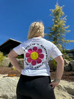 THANK YOU ♡ ME (pocket front) / Pink Flower & Gratitude quote (on back) - SHORT SLEEVE COMFORT COLORS