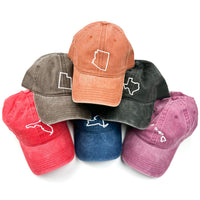 50 States - Baseball Cap (state outline front - state name back / white thread)