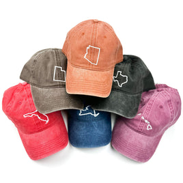 50 States - Baseball Cap (state outline front - state name back / white thread)