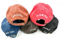50 States - Baseball Cap (state outline front - state name back / white thread)