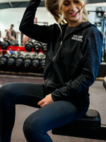 Embroidered Full Zip Performance Hoodie - Black w/ White Thread - You Are Enough
