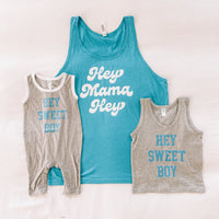 LMSS X JENN HALLAK - Hey Sweet Boy - GRAY w/ Bright Blue - YOUTH JERSEY TANK