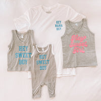 LMSS X JENN HALLAK - Hey Sweet Boy - GRAY w/ Bright Blue - YOUTH JERSEY TANK