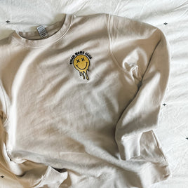 Embroidered Sweatshirt (2 Styles) - Tired Moms Club Melting Smiley