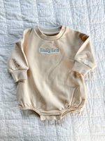 Baby Sis / Baby Bro – Embroidered Cream Bubble Romper | Pink or Blue Thread