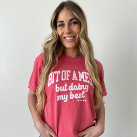 Bit Of A Mess (But Doing My Best / Mama on Sleeve) - Colors - LMSS® Exclusive - Comfort Colors Tee