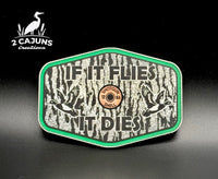 If It Flies Acrylic Hat Patch Tree Bark Design with Copper Acrylic Insert - 2 Pieces - 4 Colors Available