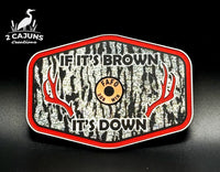 If It's Brown It's Down Acrylic Tree Bark Design Hat Patch with Copper Acrylic Insert FAFO Edition - 2 Pieces - 4 Colors Available