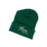 Mom (Script) - Green w/ Pink - Adult Beanie
