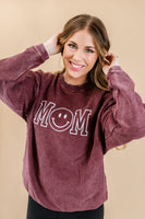 Embroidered CORDED Sweatshirt - Maroon - Mom (Smiley)