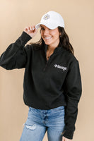 Embroidered Quarter Zip Fleece - Black w/ White Thread - Mama (Italic)