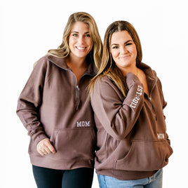 Chocolate Brown Quarter Zip Fleece - Embroidered MOM w/ EST. YEAR