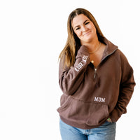 Chocolate Brown Quarter Zip Fleece - Embroidered MOM w/ EST. YEAR