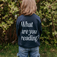 Book Lover. What Are You Reading? - Navy w/ Light Blue - Child Sweater
