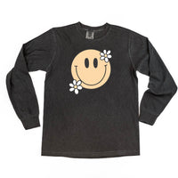Big Smiley w/ Flowers - Long Sleeve Comfort Colors Tee