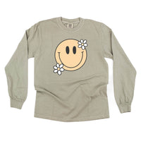 Big Smiley w/ Flowers - Long Sleeve Comfort Colors Tee