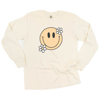Big Smiley w/ Flowers - Long Sleeve Comfort Colors Tee