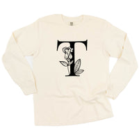 Floral Initials - Long Sleeve Comfort Colors Tee
