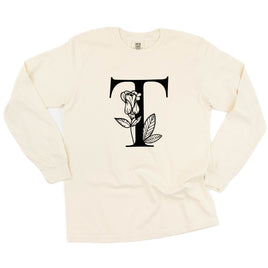 Floral Initials - Long Sleeve Comfort Colors Tee