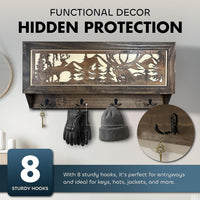 Deer Hunter Hidden Gun Storage - Coat Rack Concealment Shelf with Hooks for Coats, Bags, & Hats - Quick Access Hidden Gun Shelf - Hidden Storage Furniture with Secure Magnetic Lock
