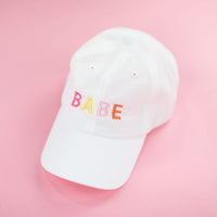 B A B E -  White w/ Multicolor Letters - Child Baseball Cap