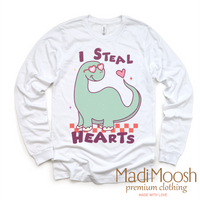 I Steal Hearts Dinosaur Valentine's Day Shirt - Valentine Tee