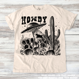 Retro UFO Cow Abduction Funny Western Tee - Printed On Comfort Colors