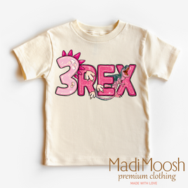 Girls 3 Rex Dinosaur Birthday  Shirt - Girls Birthday Tee