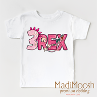 Girls 3 Rex Dinosaur Birthday  Shirt - Girls Birthday Tee